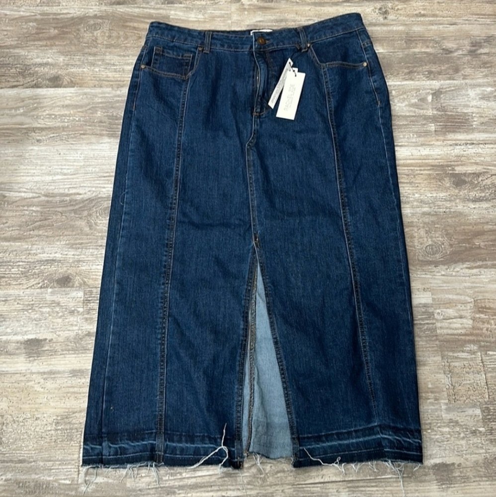 NWT Rachel Zoe Denim High Rise Maxi Skirt Size 16